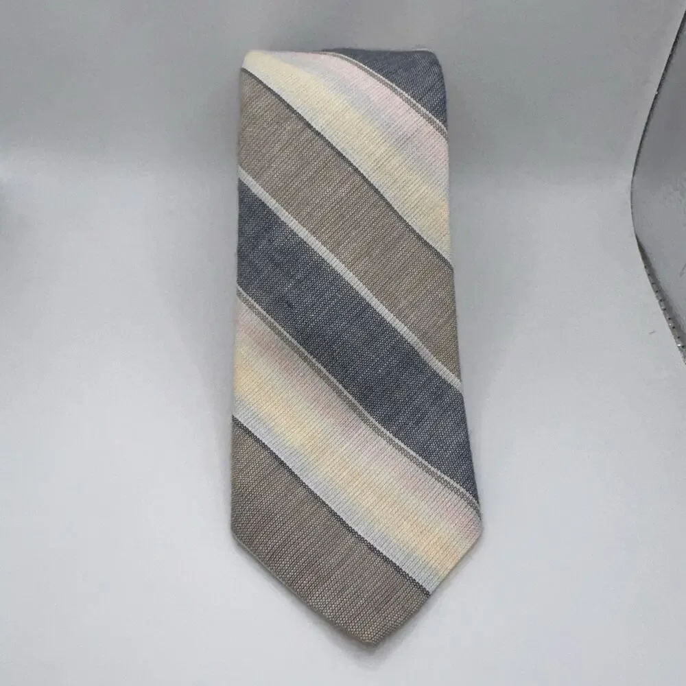 Vintage Etienne Aigner Gray Cream Striped‎ Neck Tie Made in Portugal Silk/Poly